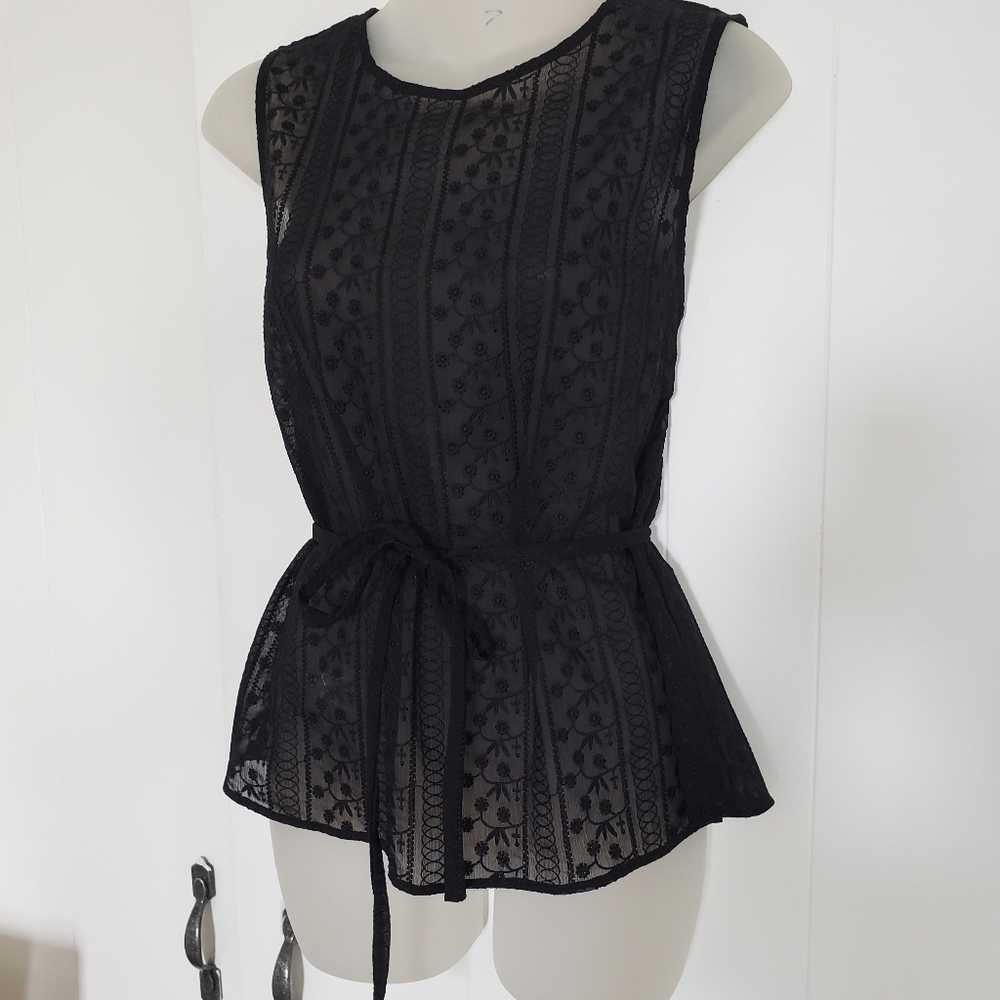 RW&Co black sheer eyelet top